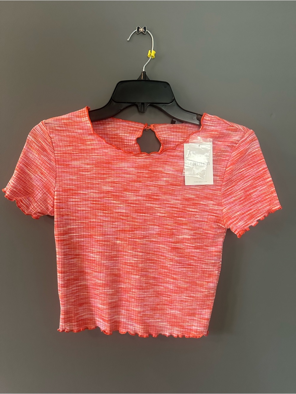 Forever 21 Coral Pink Heathered Short Sleeve Crop Top